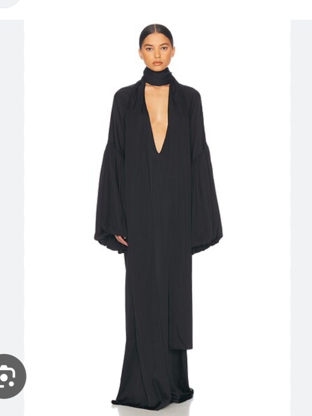 ELSA Serafina Black Silk Maxi Dress with Deep V